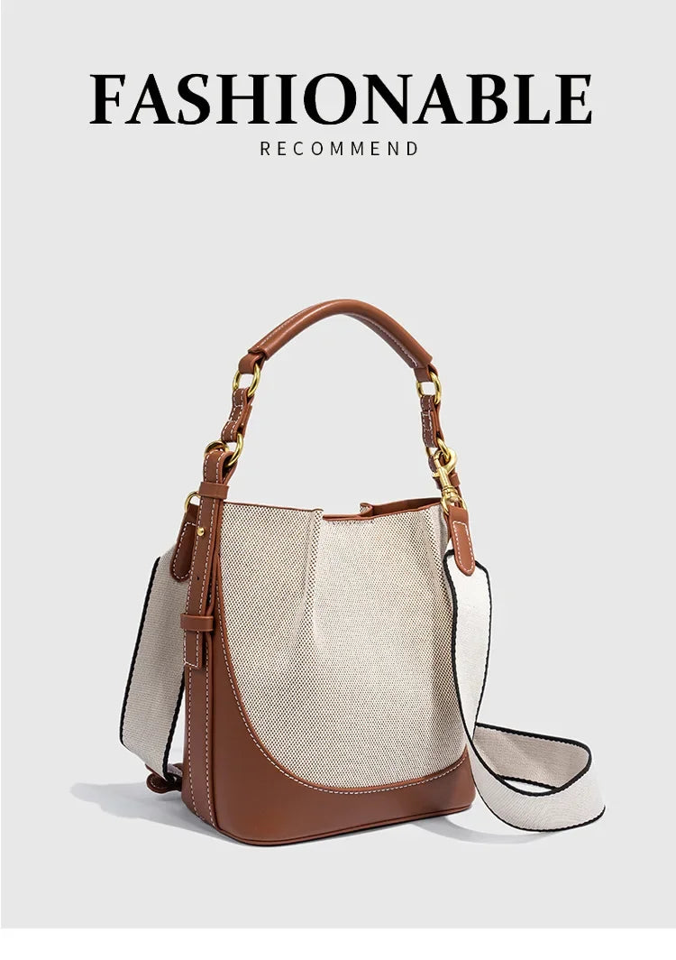 2024 New Large Capacity Women's Crossbody Bag With Wide Shoulder Strap Single Handbag Canva Bucket Bag Motorcycle Equipment Acce