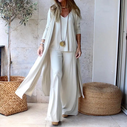 Conjunto informal de tres piezas para mujer, traje de oficina con cuello en V y pantalones rectos, estilo urbano, para primavera y otoño