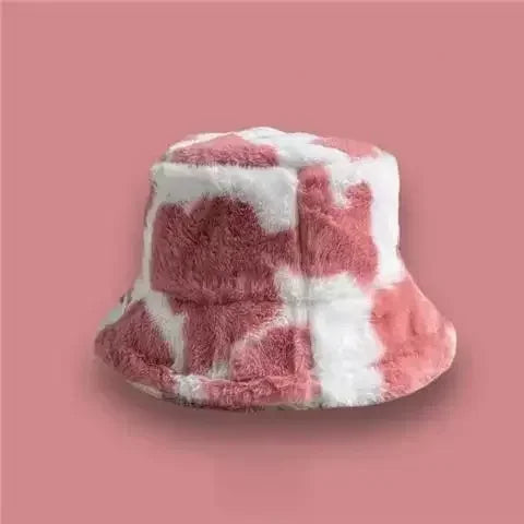 Winter Rabbit Plush Fisherman Hats for Women Girl Bucket Hat Windproof Leopard Soft Faux Fur Wide Brim Lady Women Artist Cap