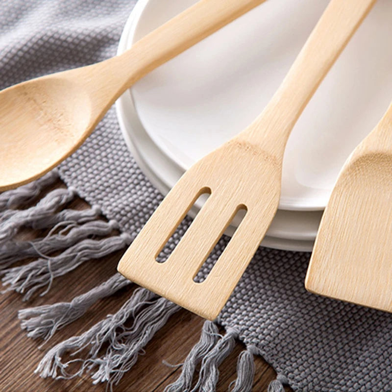 Espátula antiadherente para sartén de bambú natural, cuchara, utensilios de cocina, pala para wok, accesorios de cocina