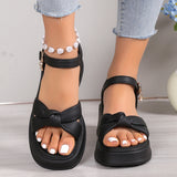 Ladies Shoes 2024 New One-word Buckle Women's Sandals Summer Solid Pleated Open Toe High Heels Waterproof Sandals Women