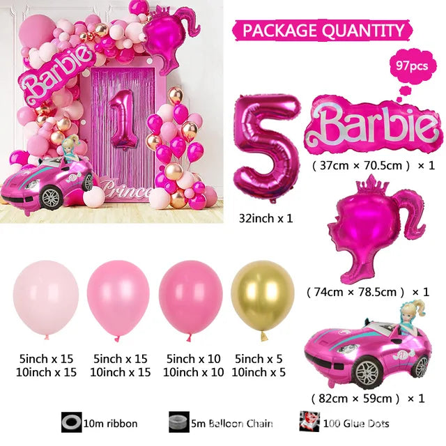 Balão Garland Arch Kit para Decoração, Rosa Vermelha, Foil Ball, Princesa, Aniversário, Baby Shower, Girl, Party Supplies, 97pcs
