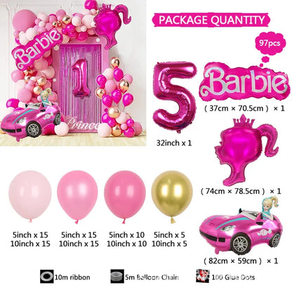 Kit de arco de guirnalda de globos para decoración, color rosa rojo, bola de aluminio, princesa, cumpleaños, baby shower, niña, suministros para fiestas, 97 piezas 