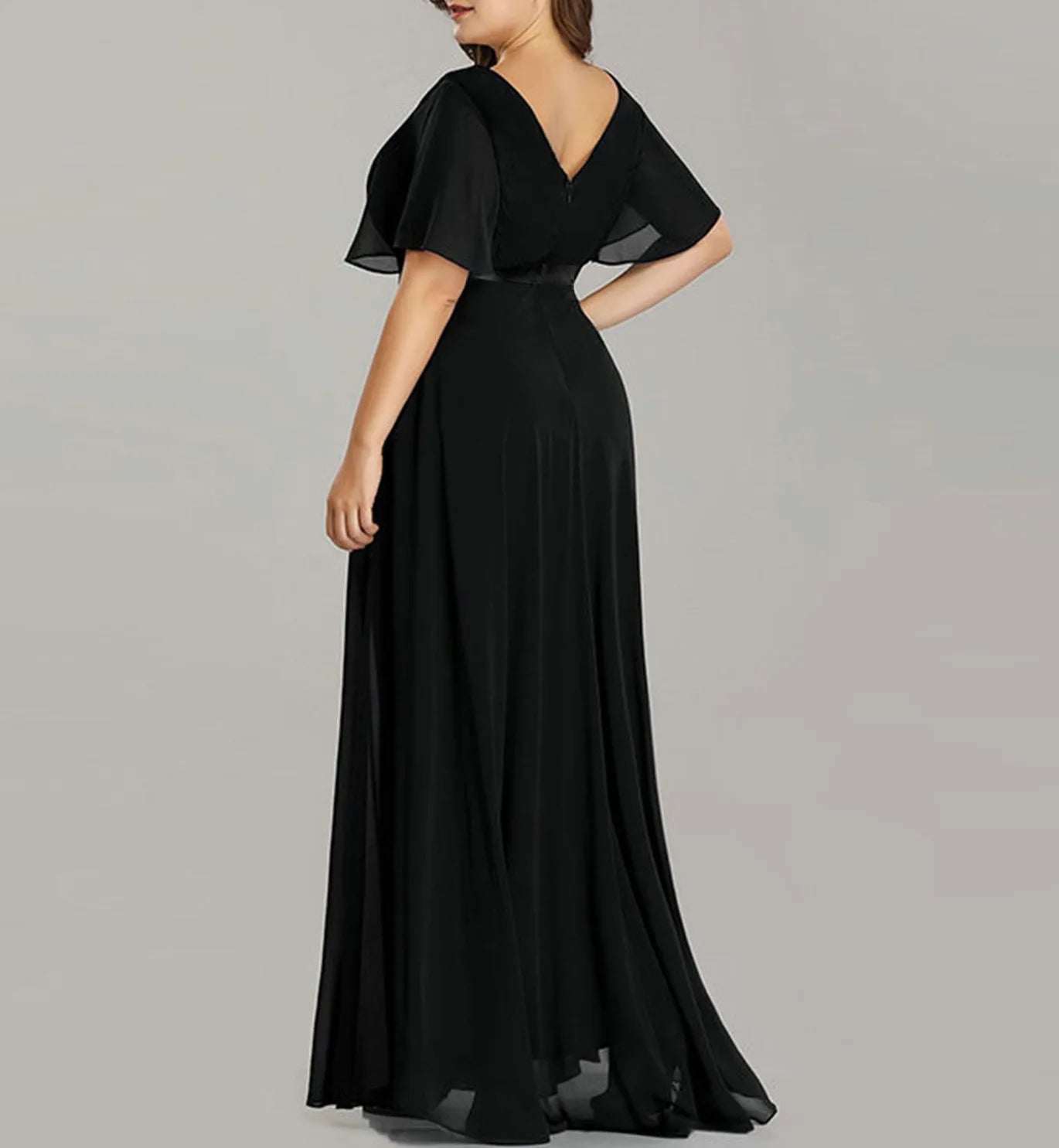 New Women Plus Size Evening Dresses Long Elegant A Line V Neck Ruffles Chiffon Formal Wedding Party Dress Robe De Soiree