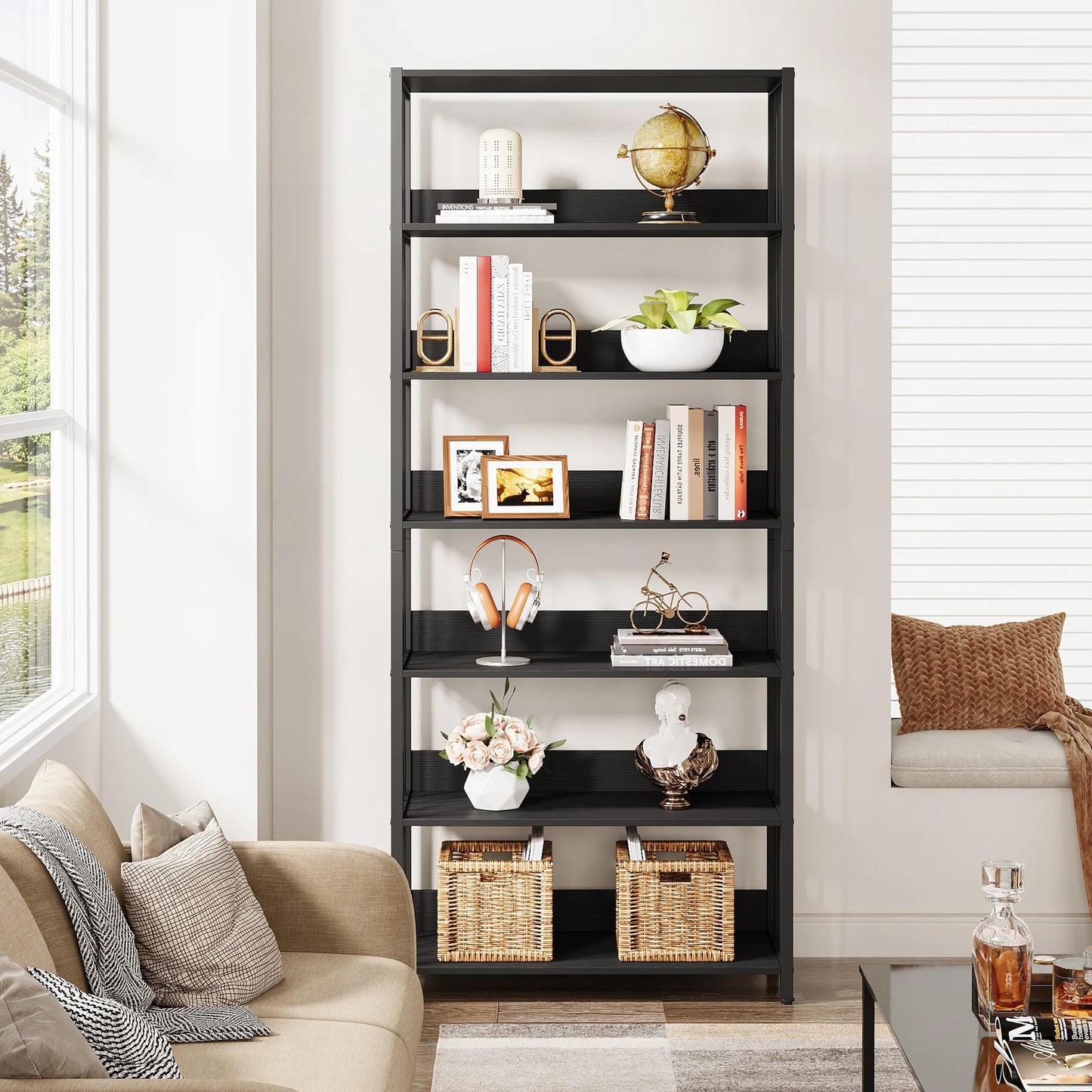 Tribesigns Bookshelf Storage Rack Standing Shelf 5 Tier Industrial Sturdy Bookshelf with Iron Pipe Frame