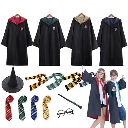 Magic School Wizardry Costume Set for Men Women Cape Scarf Tie Cosplay Adult Children Halloween Christmas Prop Gifts