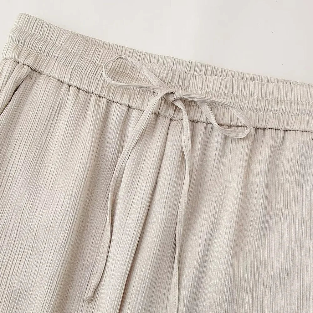 Conjunto de chaqueta y pantalón de traje cruzado con efecto arrugado para mujer, primavera y verano 2024, estilo europeo y americano