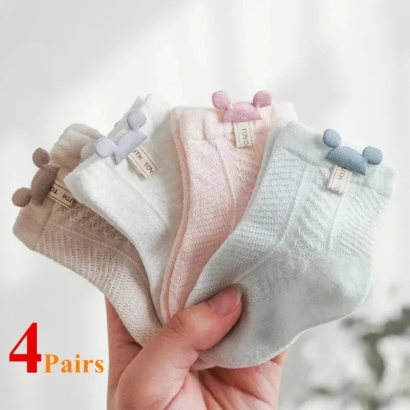 4 par/lote de calcetines finos de malla de verano para bebé, calcetines de algodón suave con dibujos animados para recién nacidos, calcetines transpirables bonitos para niñas pequeñas de princesa
