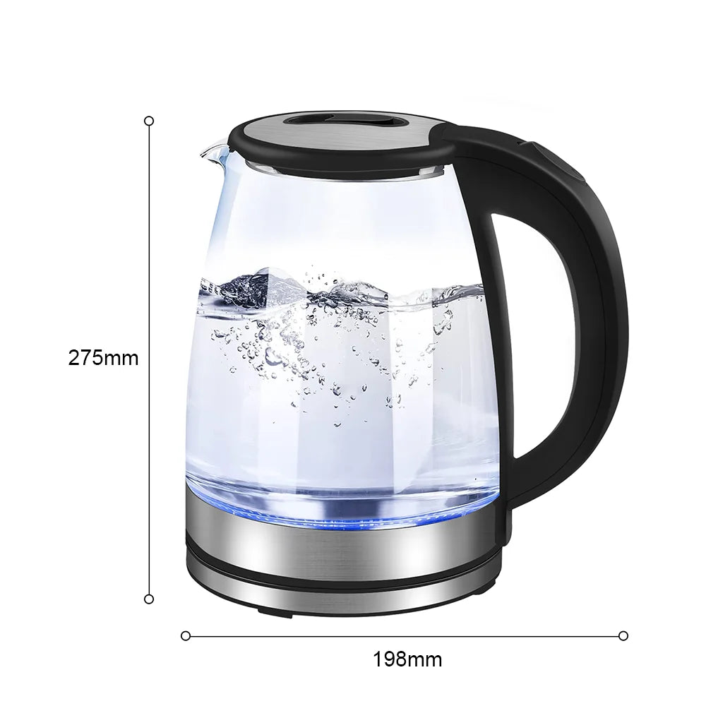2L Large Capacity Electric Kettle 220V Glass Tea Kettle Home Kitchen Water Heater 1500-1800W EU/UK Plug Water Boiler