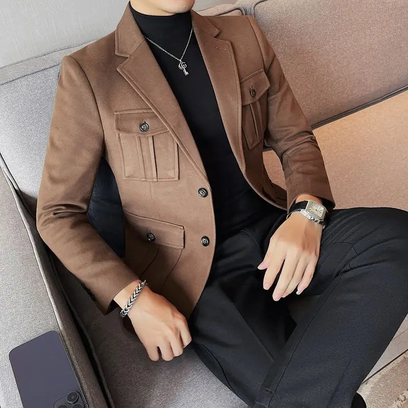 Tweed Men's Suit Jackets Single Breasted Male Blazer Gray Fashion 2024 Luxury Designer Menswear Coat Korean Style Clothes Casual