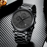 HANNAH MARTIN Brand Men Watch Black Stainless Steel Waterproof Fashion Sports Multifunctional Quartz Wristatch Relogio Masculino