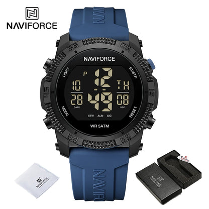 NAVIFORCE - Reloj de pulsera digital LCD para hombre, deportivo, resistente al agua hasta 50 m, con correa de silicona, informal, electrónico