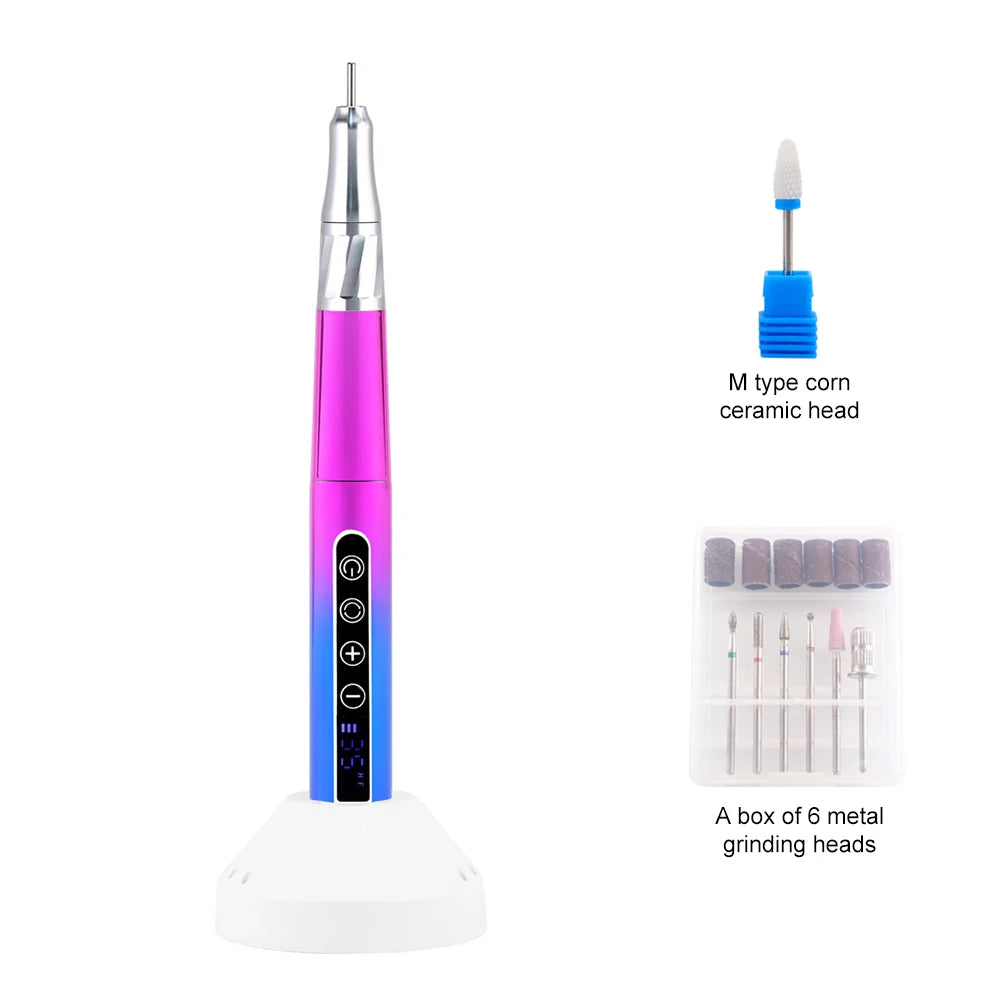 85w Brushless Motor Cordless Nail Drill 35000RPM Electric Handle Pen Drill Pedicure Rechargeable Handpiece Portable Base Charge