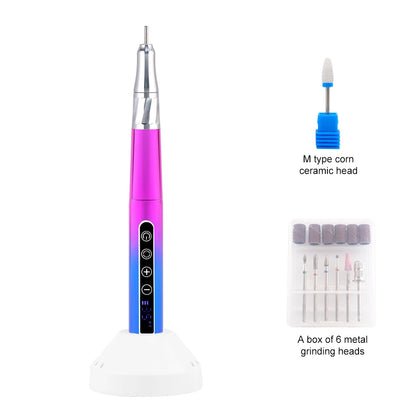 85w Brushless Motor Cordless Nail Drill 35000RPM Electric Handle Pen Drill Pedicure Rechargeable Handpiece Portable Base Charge
