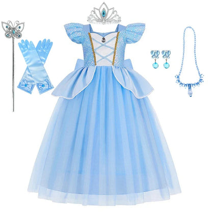 Disney Deluxe Elegant Cinderella Princess Ball Gown Fancy Birthday Cinderella Party Dress Vestidos Costume Play Carnival Apparel