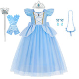 Disney Deluxe Elegant Cinderella Princess Ball Gown Fancy Birthday Cinderella Party Dress Vestidos Costume Play Carnival Apparel