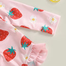 VISgogo Toddler Girl Rash Guard Swimsuit Set Summer Long Sleeve Strawberry Print Bathing Suit + Sun Hat Infant Newborn Swimwear