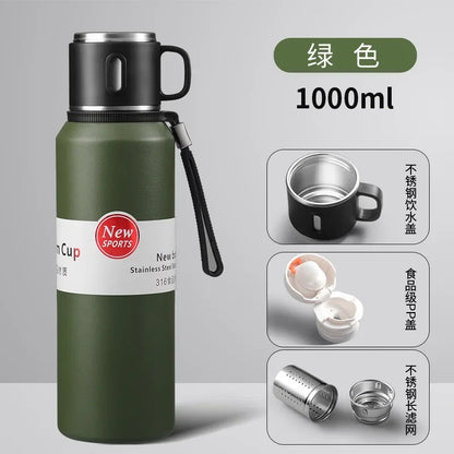 Large Capacity 1500ml Coffee Thermos Vacuum Bottle with Tea Filter Travel Stainless Steel Vacuum Flasks Cup Keep Hot Cold 1L