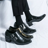Fashion Buckle Leather Shoes For Men Big Size 46 Pointed Dress Shoes Man Quality Business High Heels Shoes Man chaussure hommes