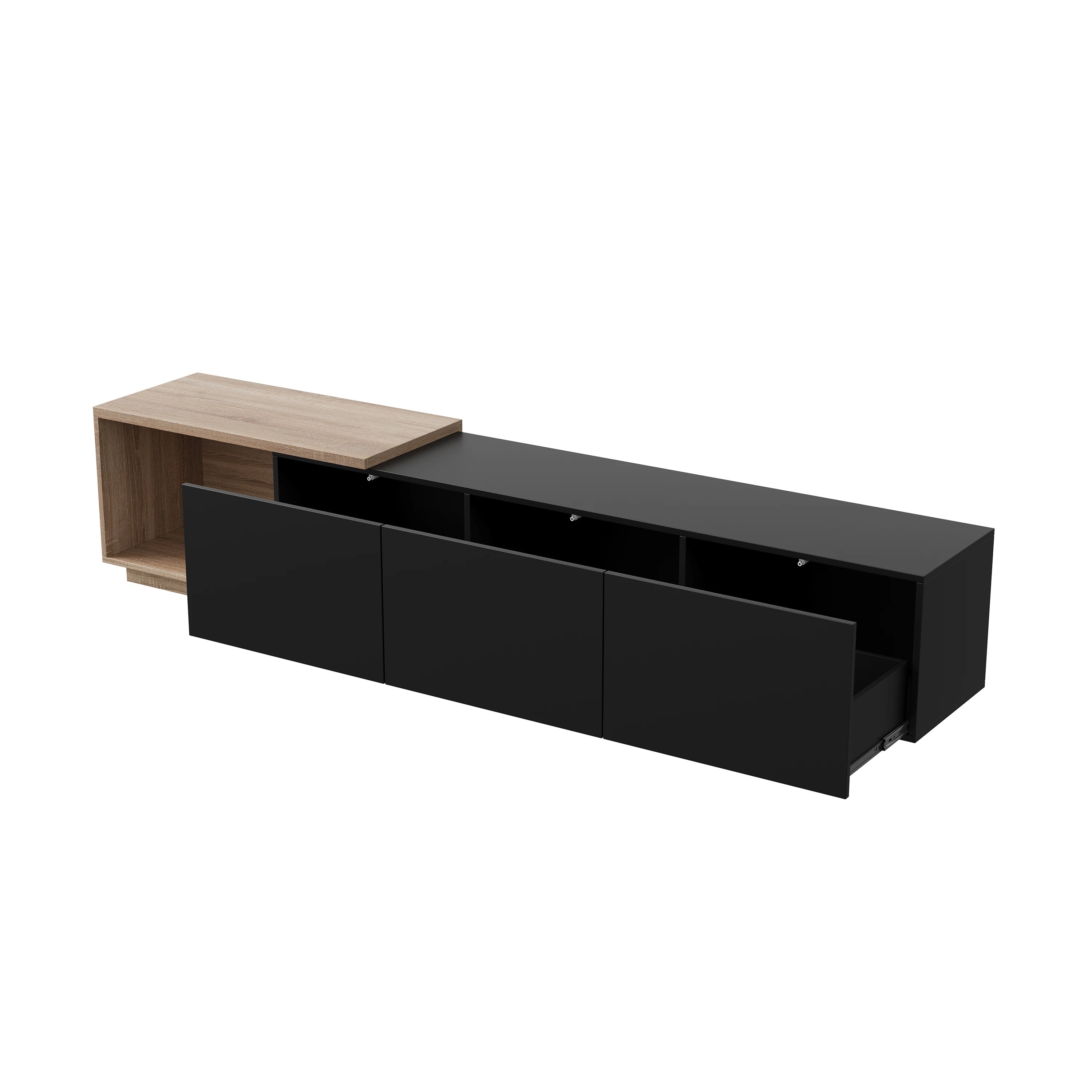 Comanlai 240cm Modern TV Cabinet with LED Lights  Living Room TV Cabinet with 3 Drawers and Open Storageextendable TV Stands