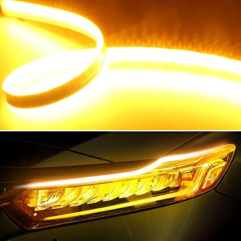 Hot！NEW 2Pc 30cm Car DRL Flexible Waterproof Headlight LED Strip Universal Auto Headlights Turn Signal Yellow Brake Flow Lights