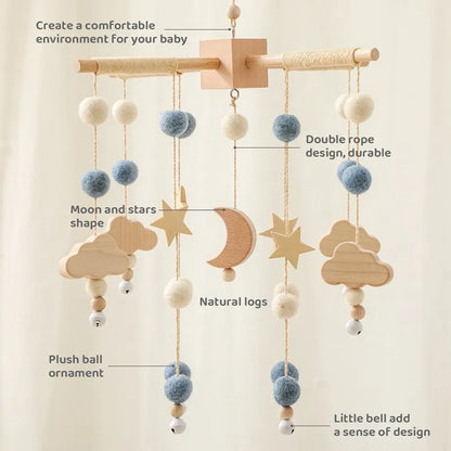 Crib Mobile Bed Bell Wooden Baby Rattles Soft Felt Cartoon Animal Bed Bell Newborn Music Box Hanging Toy Crib Bracket Baby Gifts