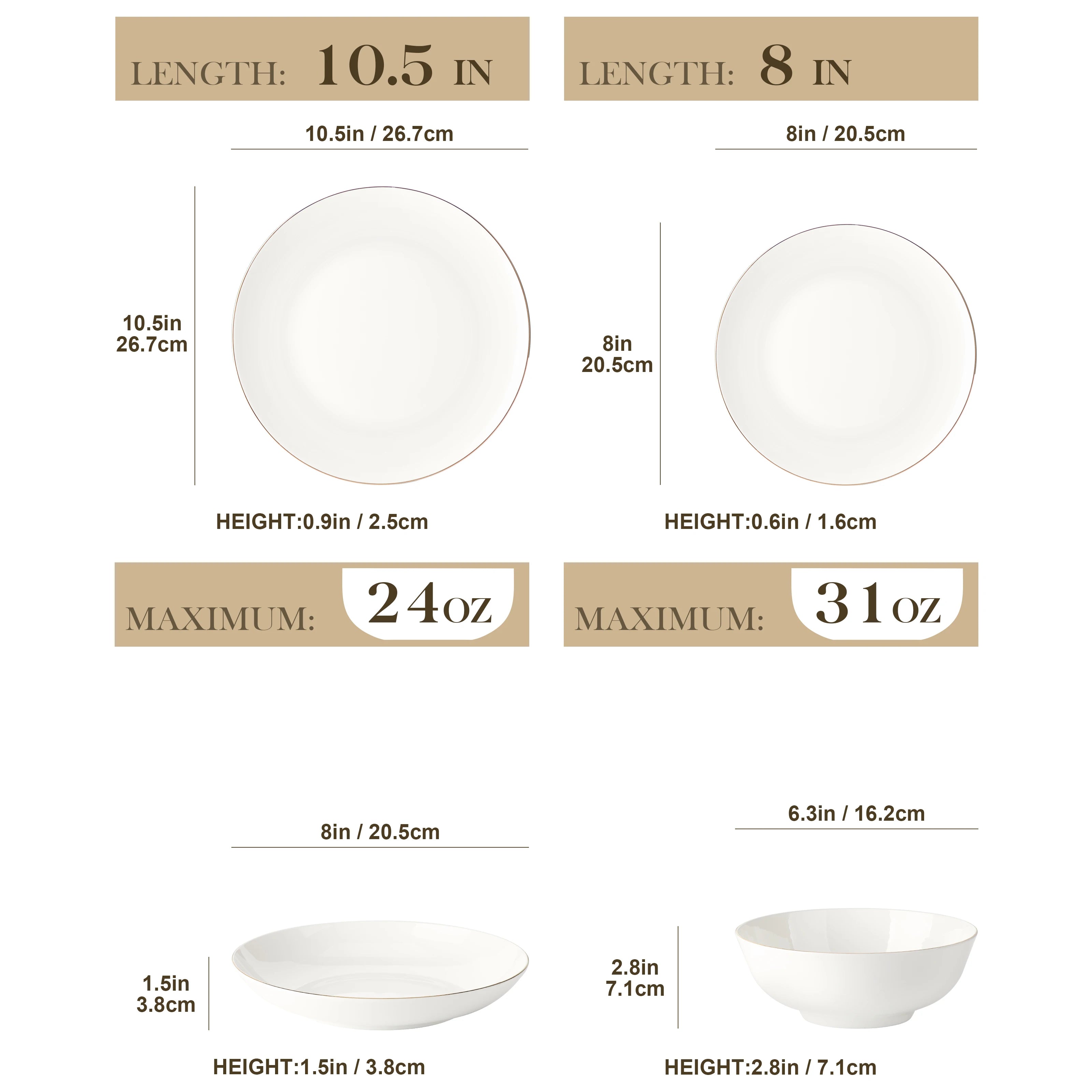 MALACASA Nori 16/32-Piece Nordic European White Bone China Tableware Set with Bowl, Dinner, Dessert, & Soup Plate Set for 4/8 people