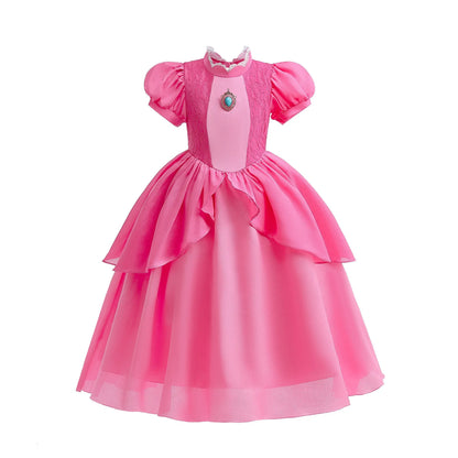 Peach Cosplay Costume for Girls Fancy Princess Cosplay Pink Dress Carnival Birthday Party Kids Movies Ball Gowns Clothes