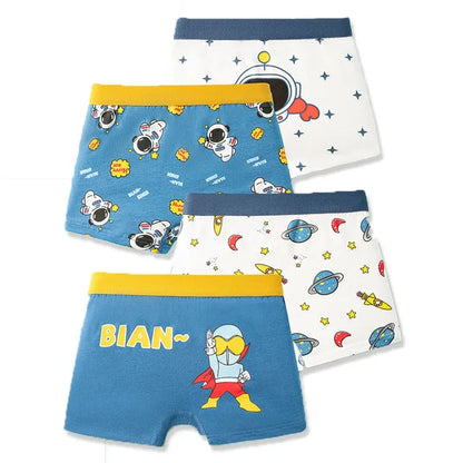 Roupa Interior Infantil Respirável de Algodão, Cuecas Padrão Carros, Boxer Cartoon Boy, Calcinha Infantil, 3-14 Anos, 4 peças por lote