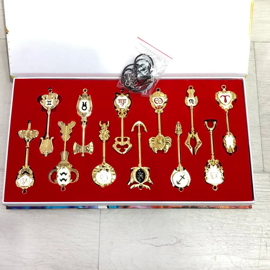 Anime Pendants Jewelry Necklace Keyrings Elsa Lucy Keys Set Zodiac Star Spirit Magician Summons Cosplay Key Ring Gift