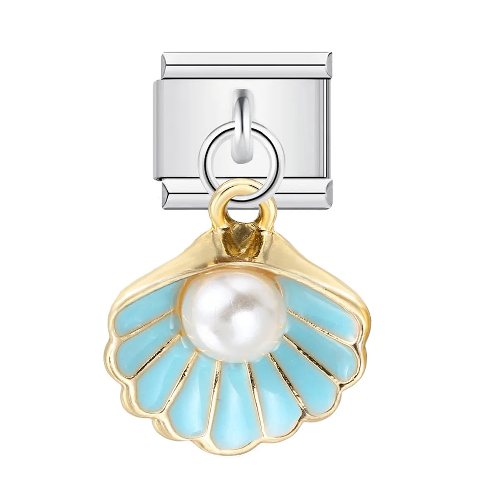 URING New Italian Charm Bracelet Pendant Series Shell Imitation Pearl Heart Personalized Assembly Chain Y2k DIY Making Jewelry