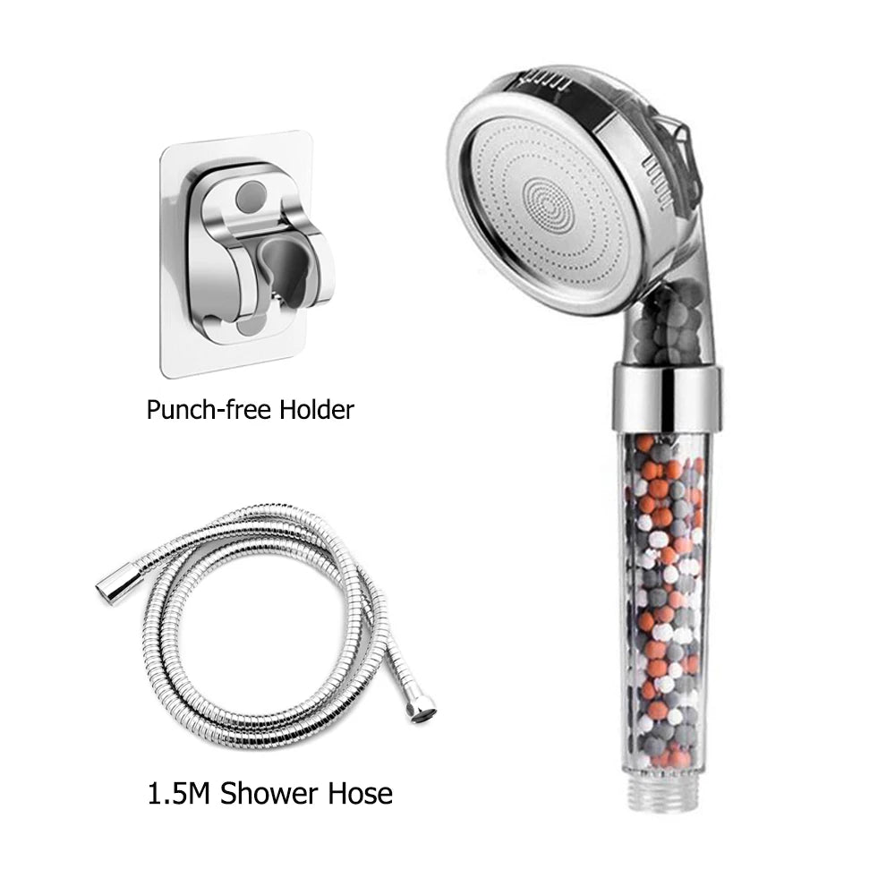 Z&L Bathroom Pressurized Anion Mineral Balls 3 Modes Adjustable High Pressure Hand Filter Spa Shower Head Set with Hose Bracket