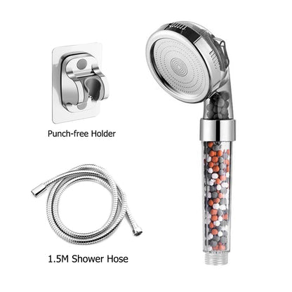 Z&L Bathroom Pressurized Anion Mineral Balls 3 Modes Adjustable High Pressure Hand Filter Spa Shower Head Set with Hose Bracket