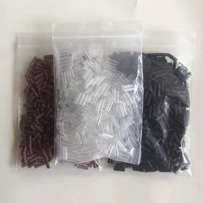 500 tubos termorretráteis dos pces para extensões de cabelo sem adesivo forrado preto e transparente brownfusion ferramentas acessórias do cabelo