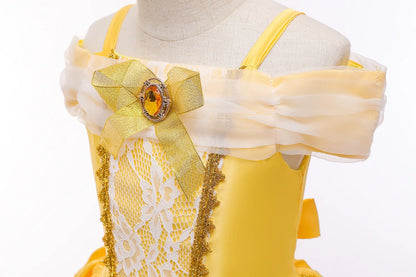 2025 Cosplay Belle Princess Dress Girls Dresses For Beauty and beast Party Clothing Magic stick crown Costume 3-12Y