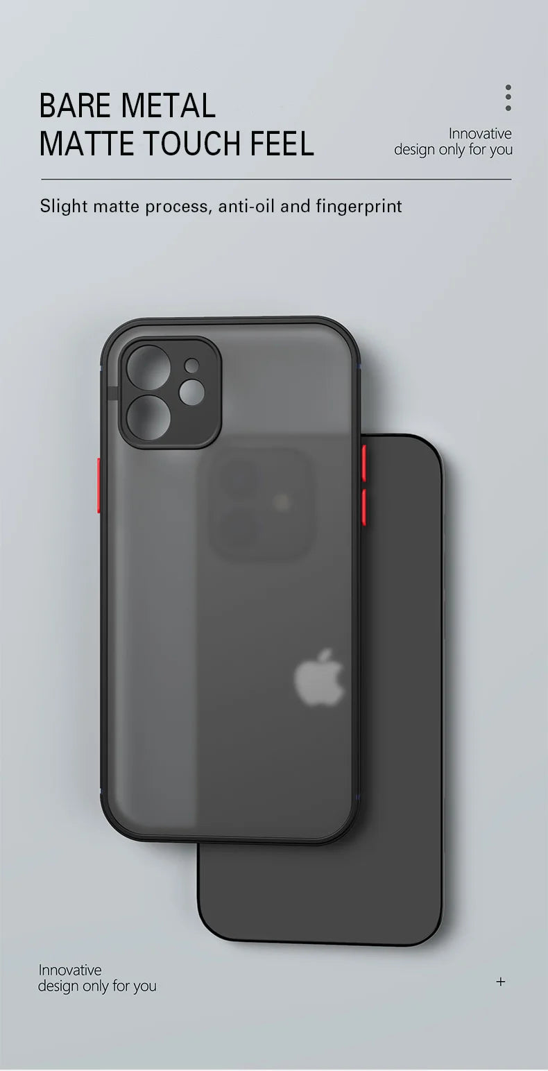 Luxury Shockproof Armor Matte Case For iPhone 11 12 13 Pro Max XR XS X 7 8 Plus SE Mini Silicone Bumper Clear Hard PC Cover