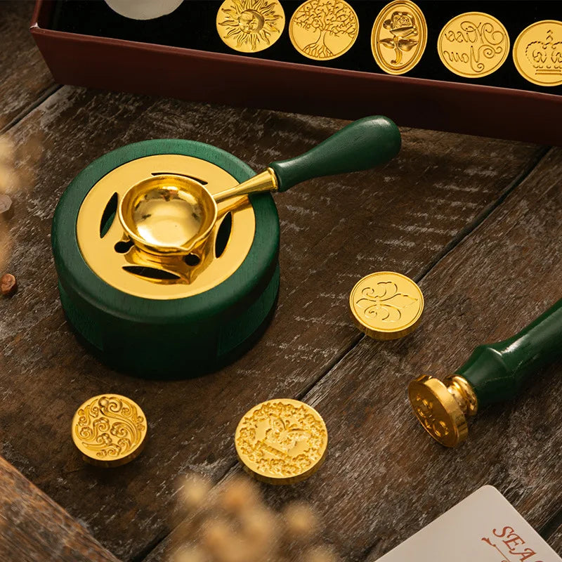 Sealing Wax 1 Set of Spoon Sealing Wax Furnace Stove Pot Seal Decorative Craft Gift Solid Wood Wax Stamp Craft Supplies SB002