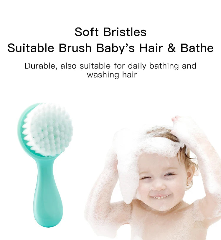 Cute 2 in 1 Eco-friendly Infant Care Baby Comb Brush Set Soft Bristles Hair Brush Round Shape