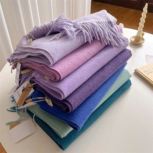 Bufanda cálida de cachemira para mujer, nueva moda, sólida, gruesa, tipo pashmina, chal, bufanda, 2024
