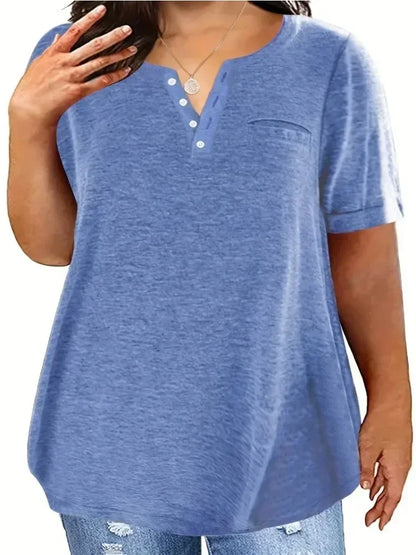 Plus size 1xl-8xl feminino solto topos senhoras casual com decote em v manga curta bolso camiseta primavera e verão novo estilo