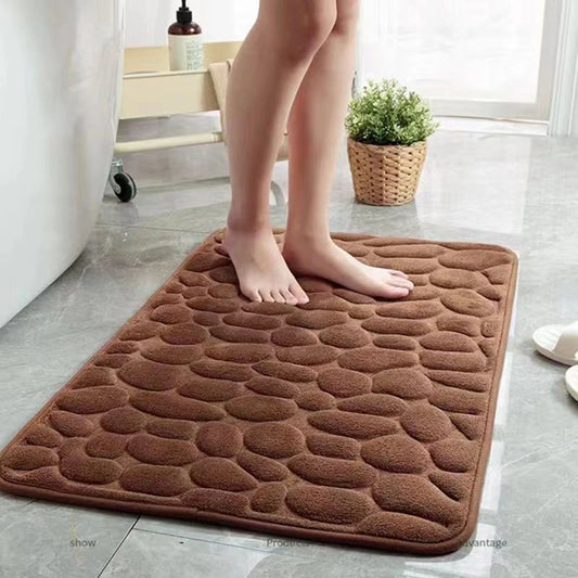 3D Non-Slip Bathroom Mat Bath Mats Absorbent Doormat Carpet Cobblestone Embossed Door Floor Mats Machine Washable Quick Drying