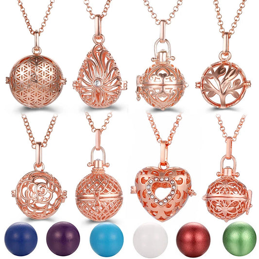 New Aroma Water Droplets Cage Lockets Necklace Heart Shaped Zircon Essential Oil Diffuser Set Combination Women Pendant Jewelry