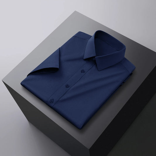Men's Business Casual Solid Color Short Sleeve Shirt Summer Fashion No-Iron Comfortable Versatile Top for Men