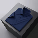 Men's Business Casual Solid Color Short Sleeve Shirt Summer Fashion No Ironing Comfortable Versatile Top for Men