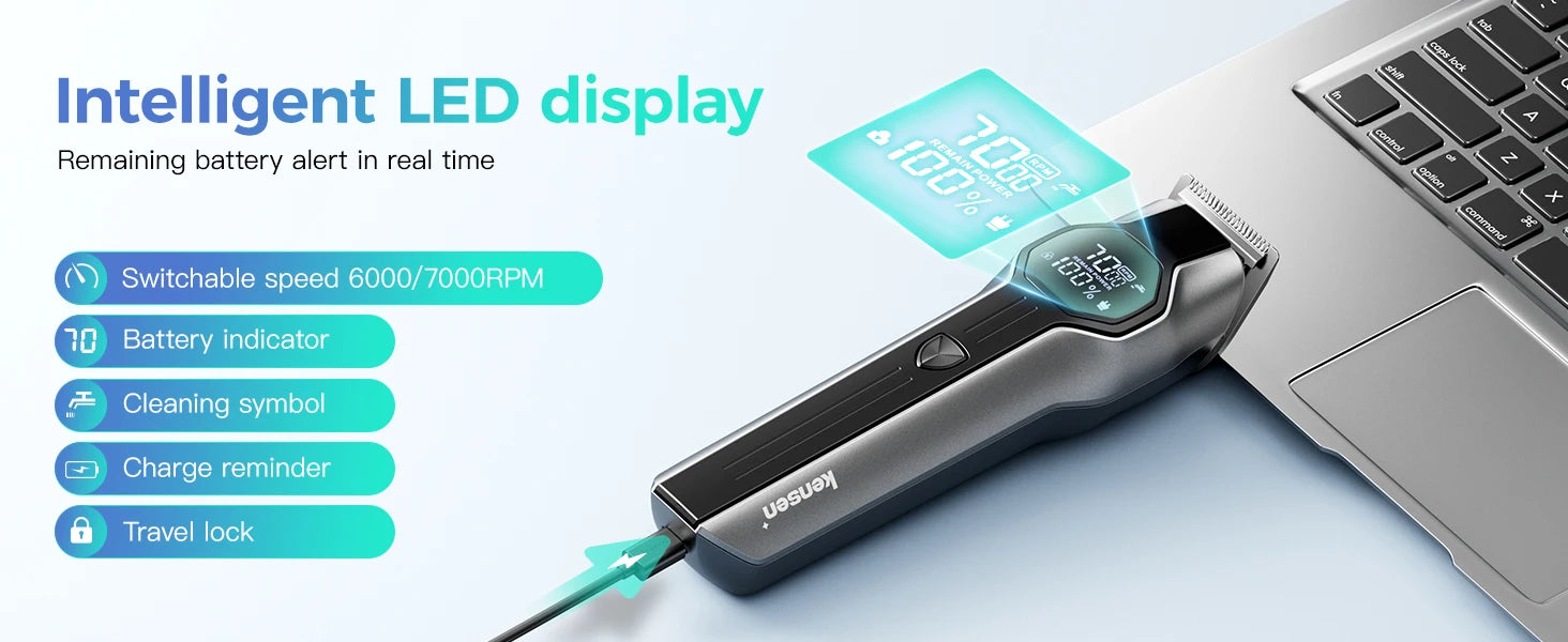 Kensen S30 4-in-1 Cordless Hair Clipper LED Display Men's Beard/Nose Trimmer Rechargeable Barber Grooming Kit Hair Cutting Machine