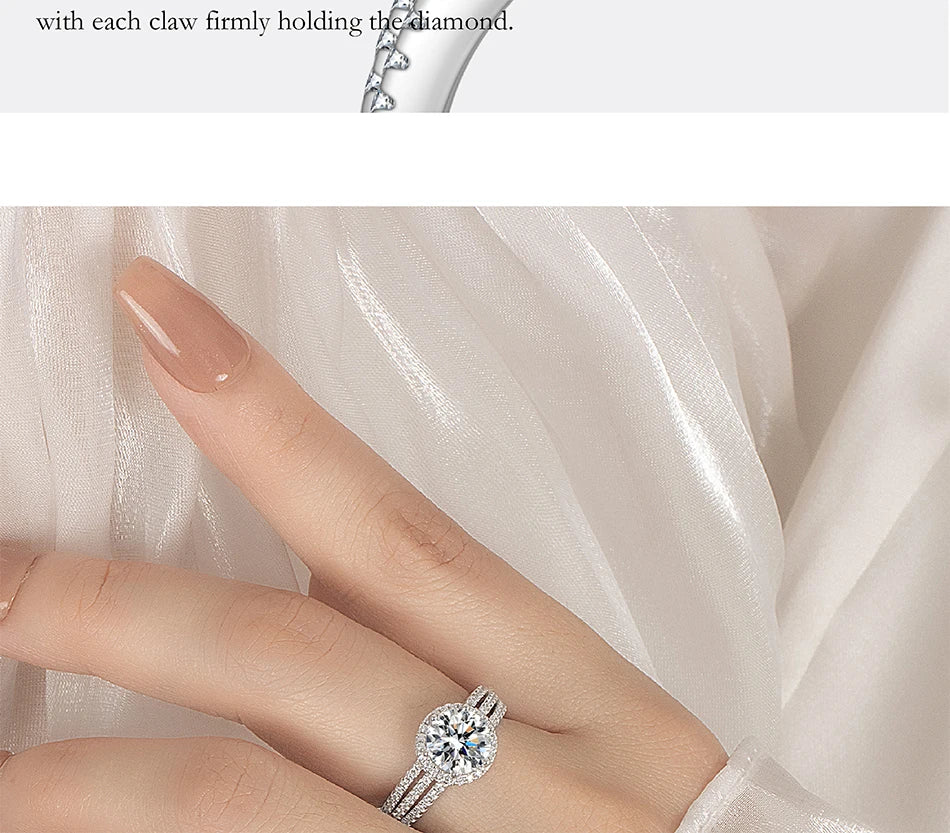 PERFANY 2/3CT Moissanite Ring for Women S925 Pure Silver Plated 18K White Gold Diamond Wedding Ring Luxurious Wedding Jewelry