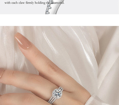 PERFANY 2/3CT Moissanite Ring for Women S925 Pure Silver Plated 18K White Gold Diamond Wedding Ring Luxurious Wedding Jewelry