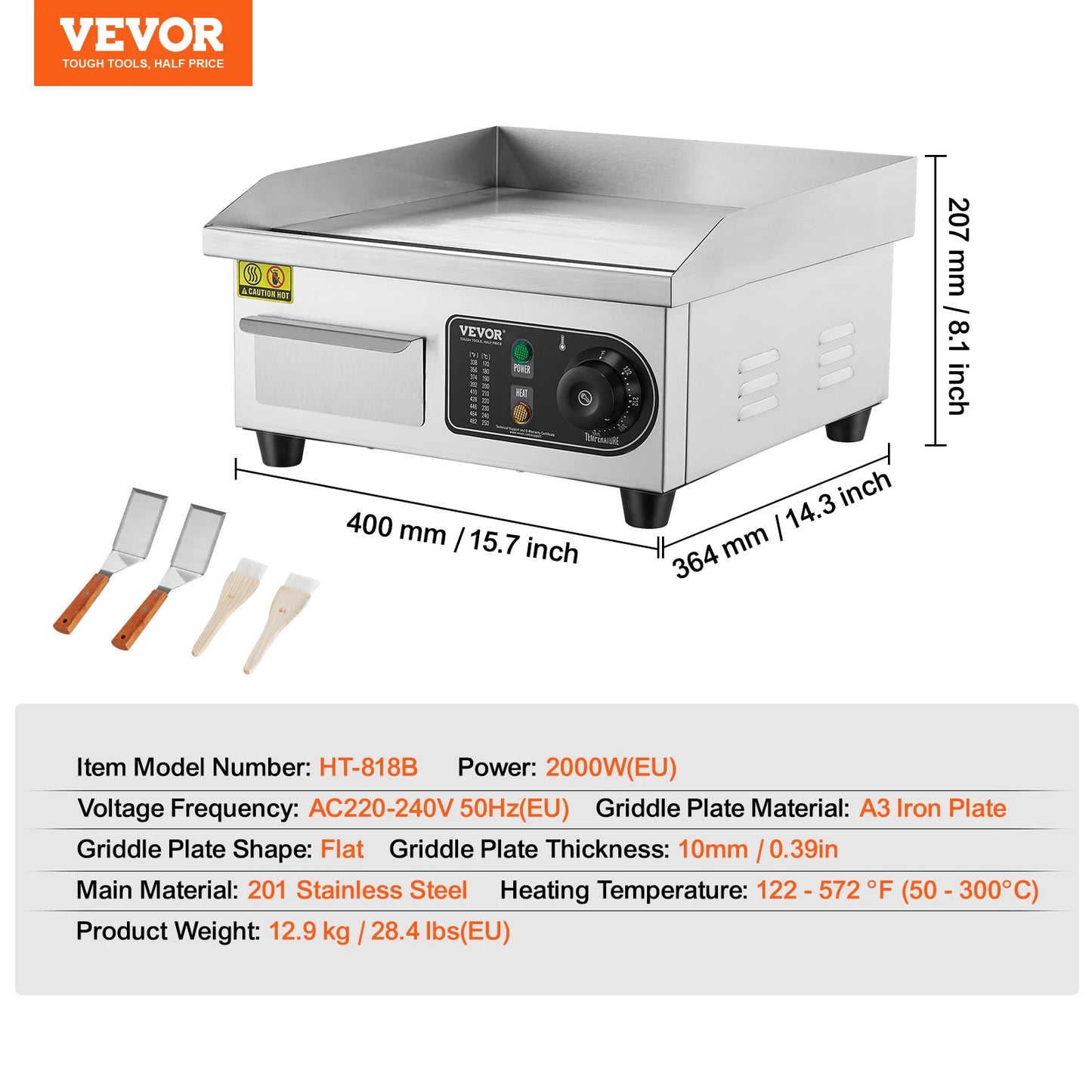 VEVOR Electric Countertop Griddle 14"-22" Teppanyaki Grill 1600W/3200W Stainless Steel Flat Top Grills for Pancake Chicken