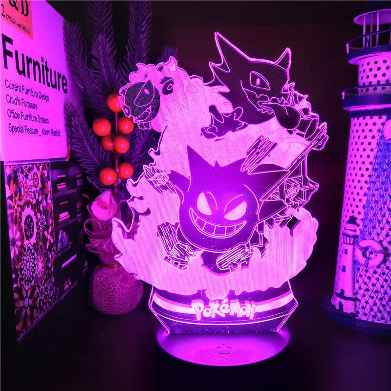 Pokemon Gengar Anime LED Night Light, Haunter Gastly, 3D Lamp, USB, Color Changing, Illusion Lamp, Table Lamps for Sleeping 