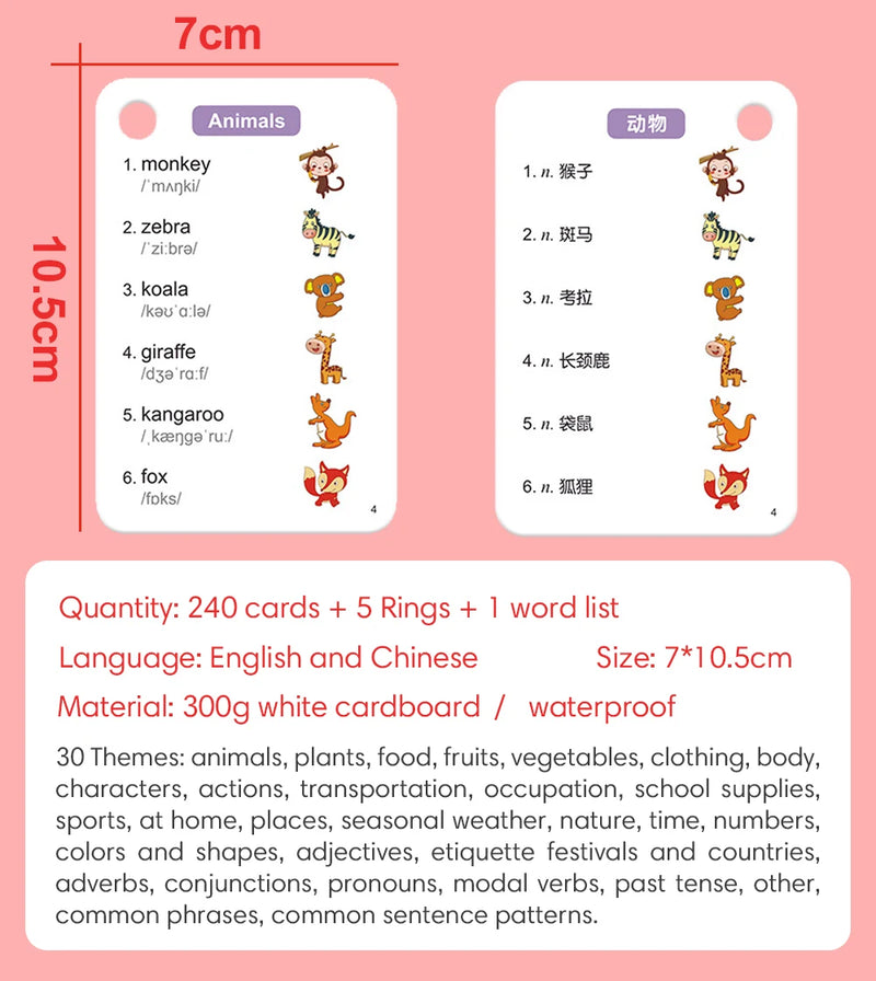 1200 English and Chinese Bilingual Words Learning Cards or Kids Toddler Beginners of English language Montessori Gift